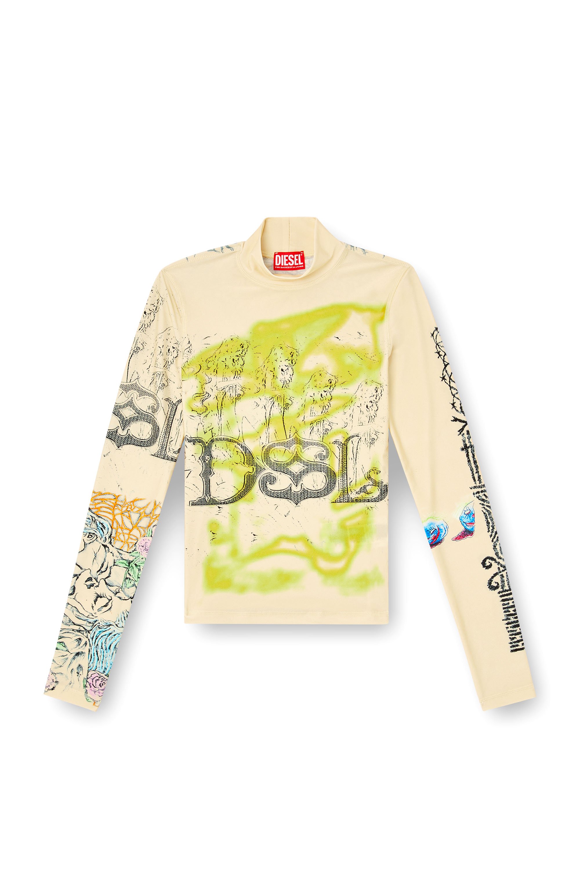 Diesel - T-IMUN, Female's Turtleneck top with tattoo print in ベージュ - 3