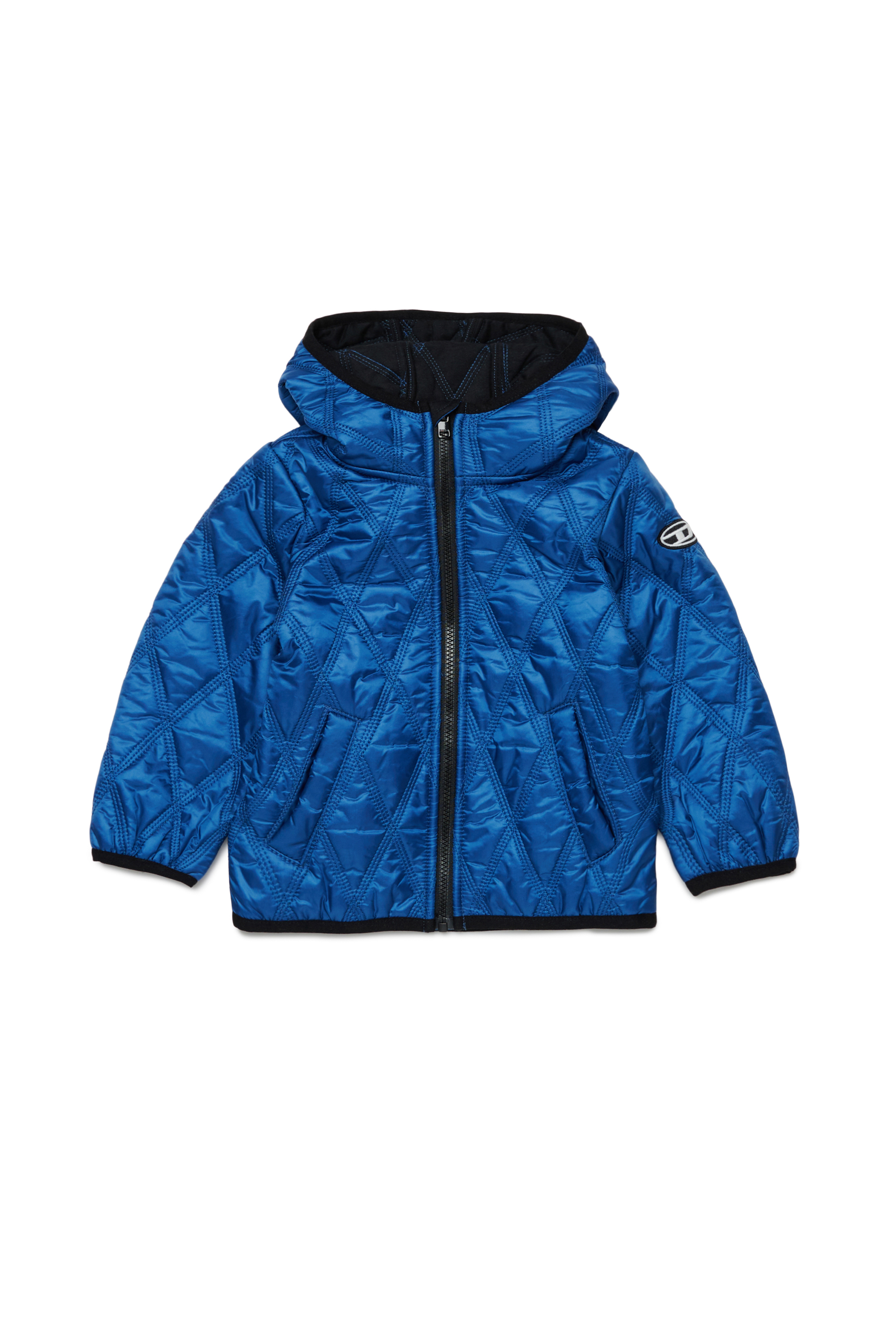 Diesel - JFOKKERB, Unisex Hooded quilted jacket with Oval D patch in ブルー - Image 1