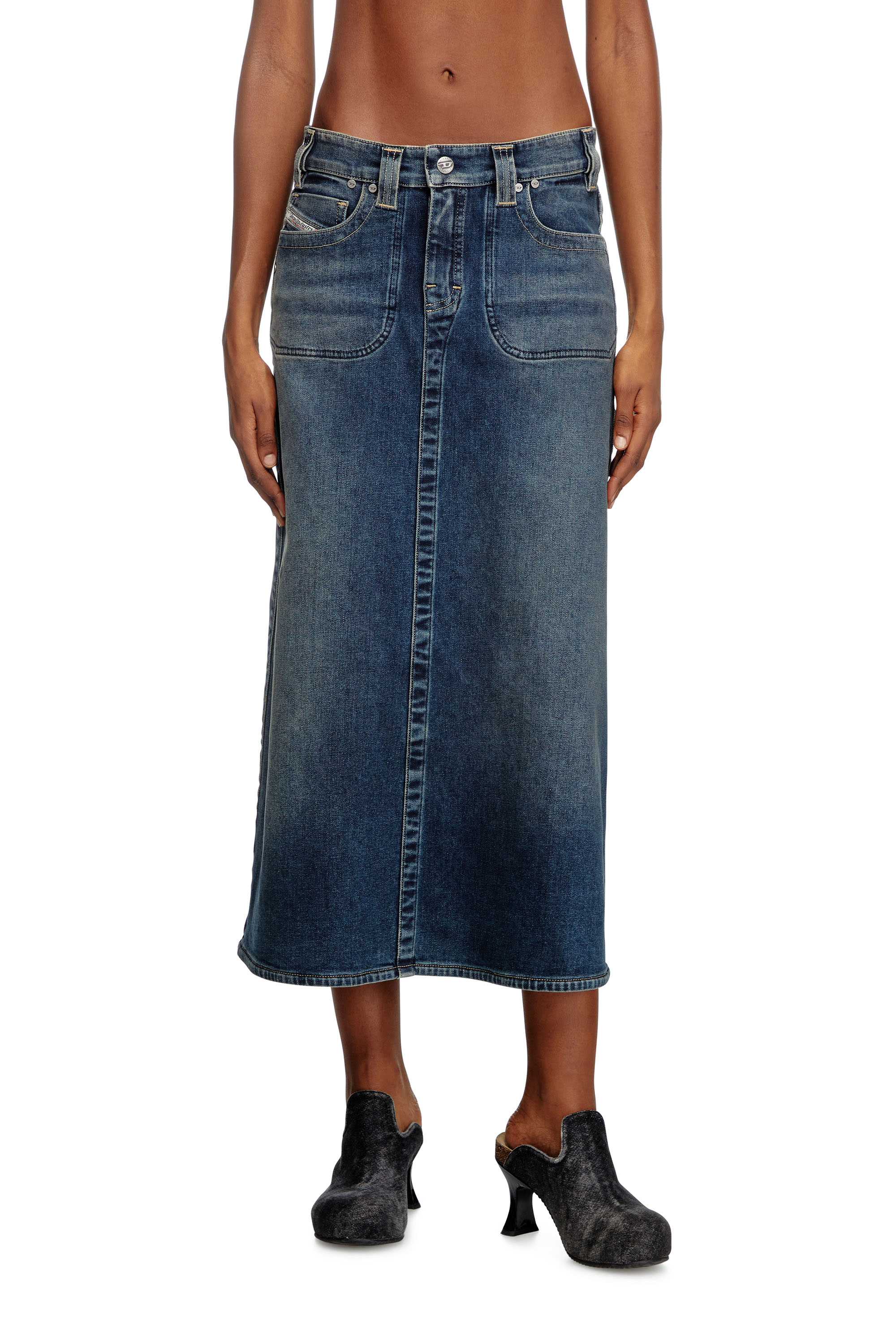 Diesel - DE-PAGO-MID-RE, Female's Midi skirt in Rehab denim in ダークブルー - 1