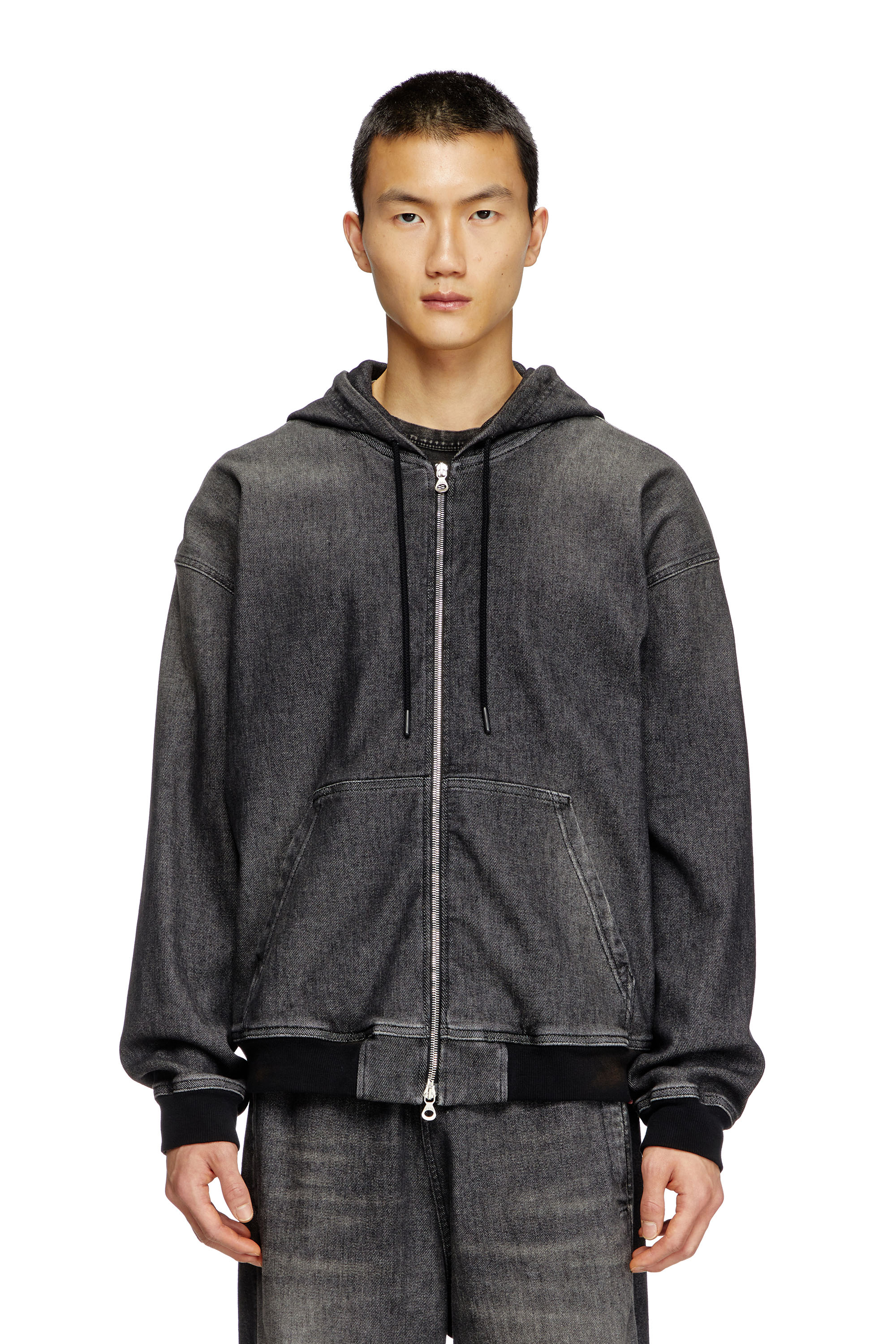 Diesel - D-GIRI-S TRACK, Unisex's Zipped hoodie in dirt-effect Track Denim in ブラック - 1