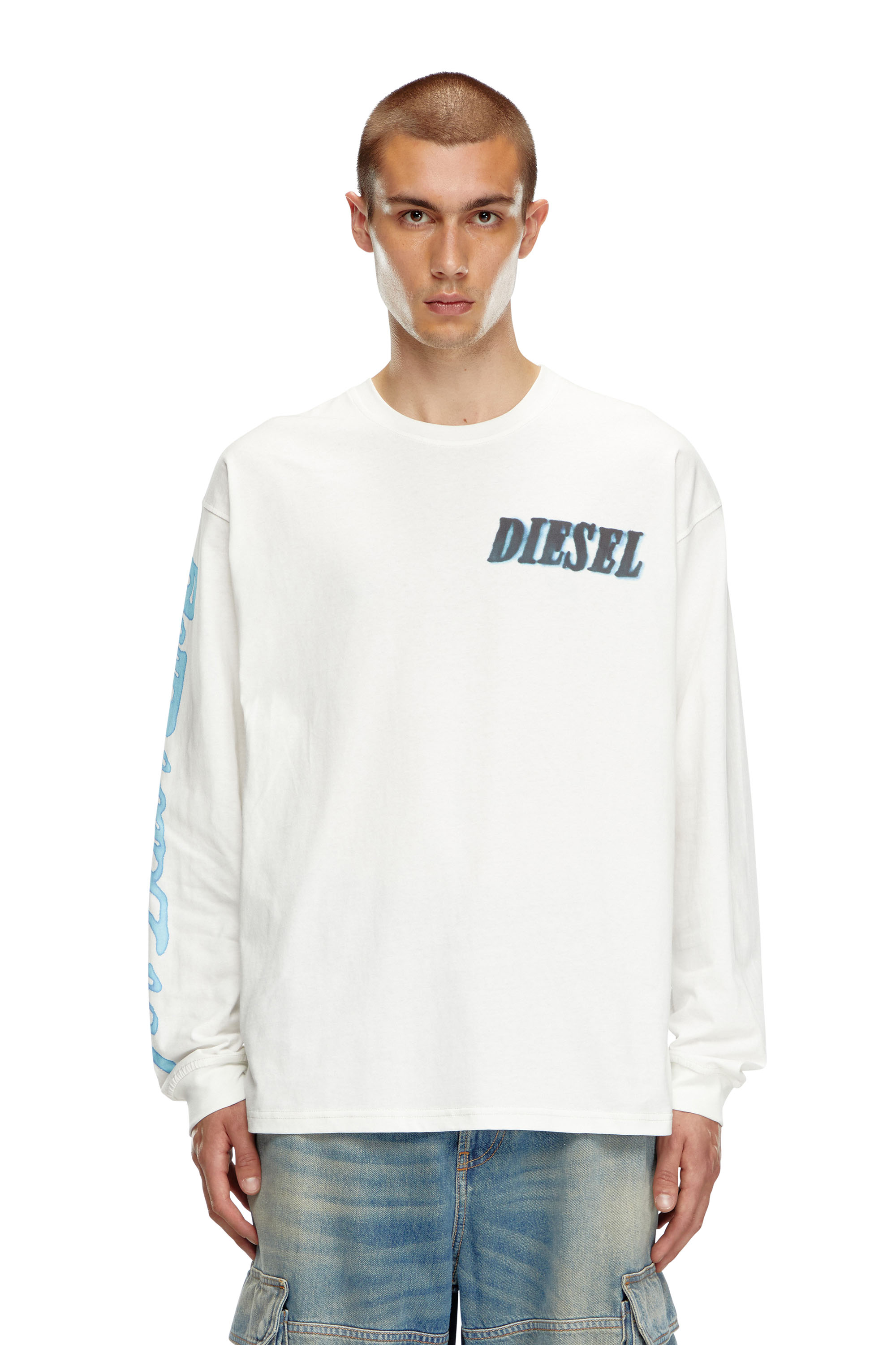 Diesel - T-BOXT-LS-Q15, Male Long-sleeve T-shirt with logo prints in ホワイト - Image 1