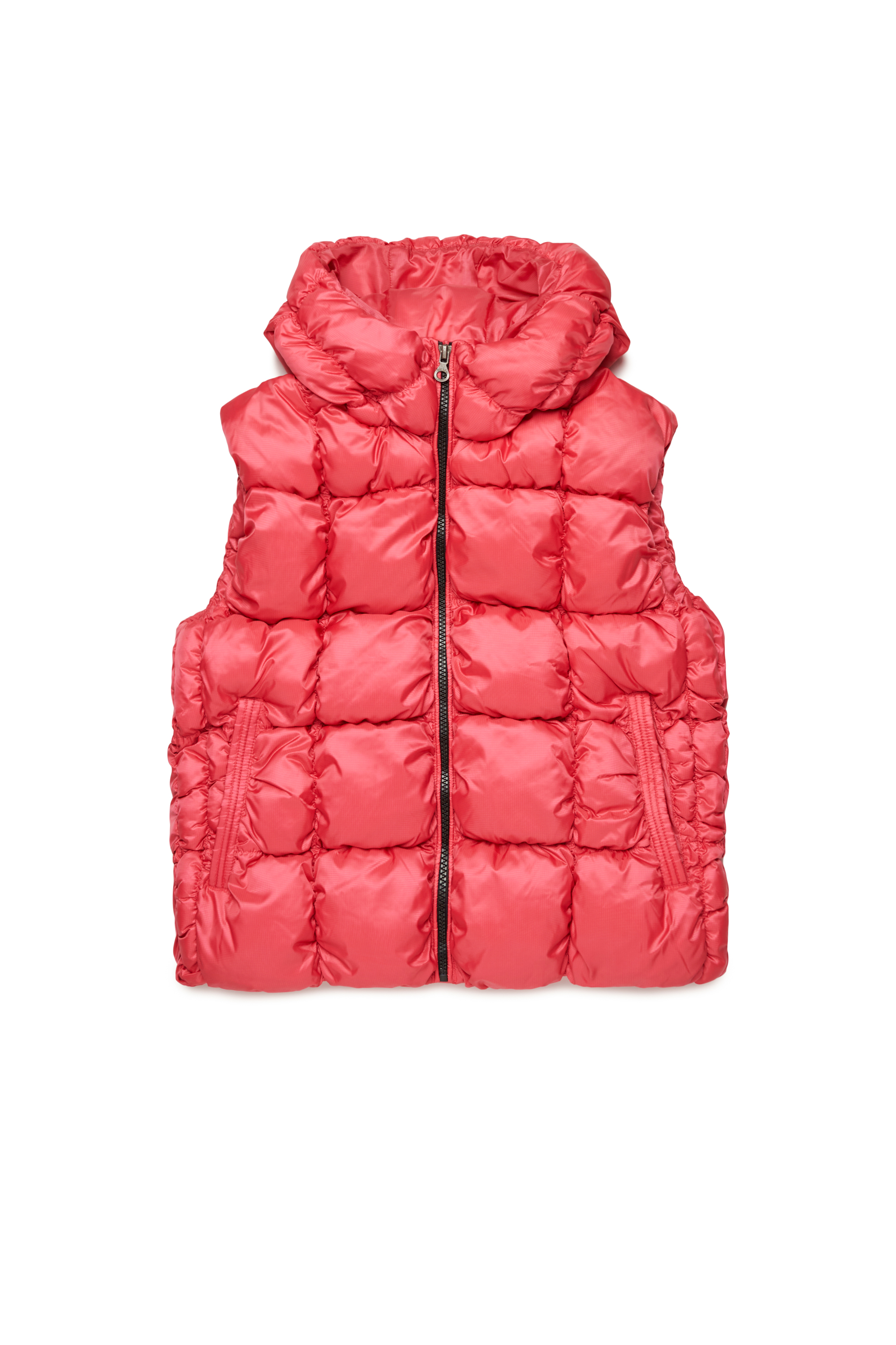 Diesel - JRAMBO, Unisex's Puffer vest with checked quilting in ピンク / ホワイト - 1