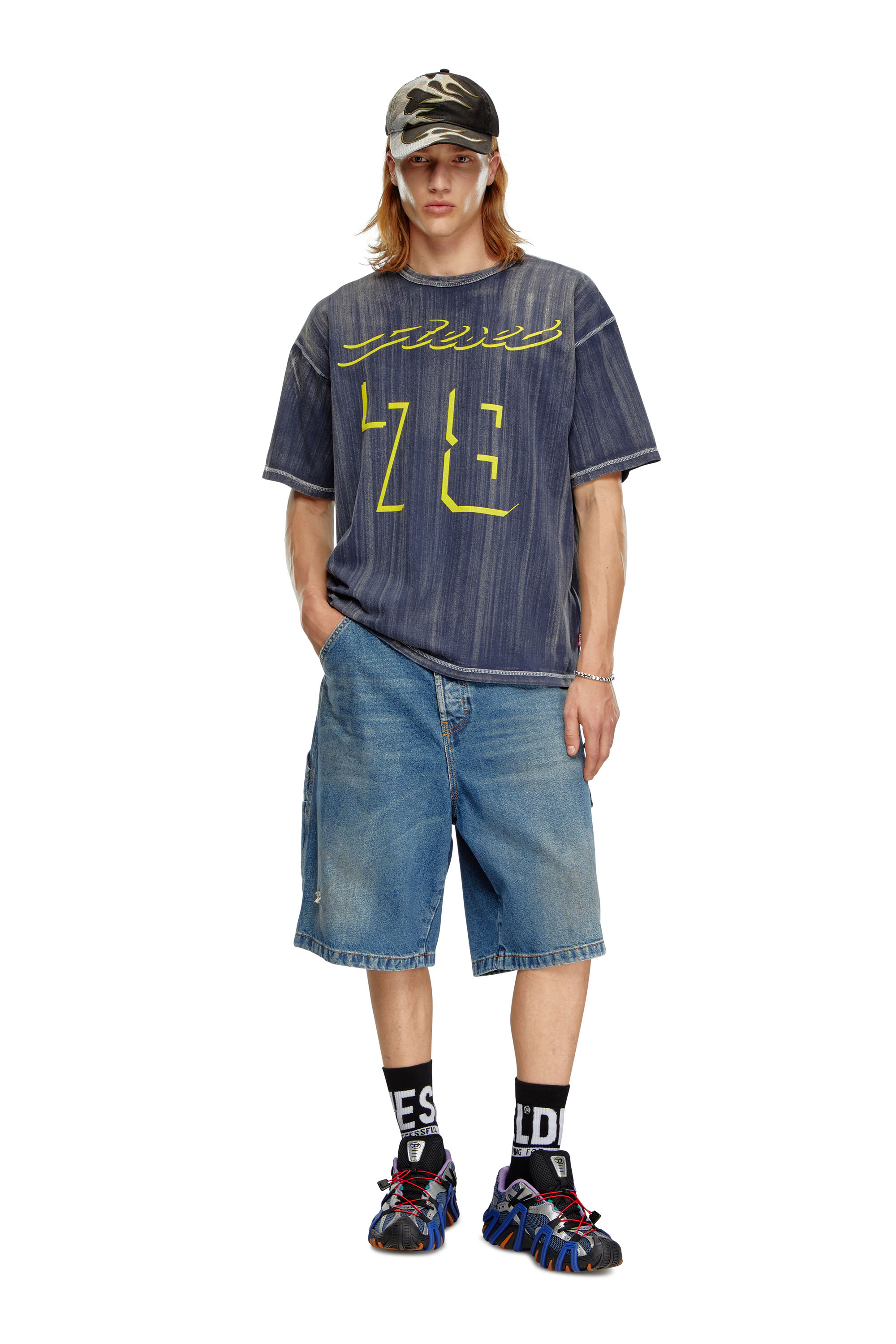 Diesel - T-BOXT-Q2, Male Treated T-shirt with flocked logo in ブルー - Image 2